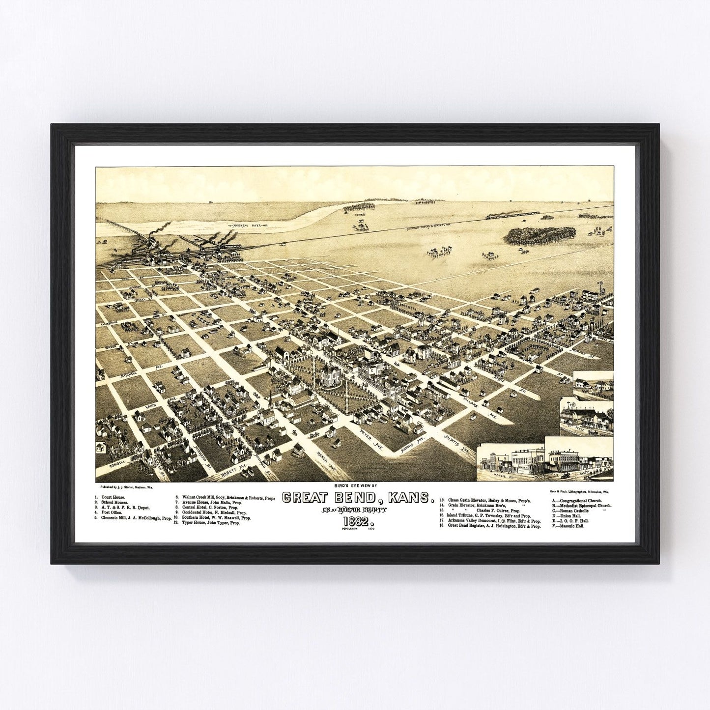 Vintage Map of Great Bend, Kansas 1882