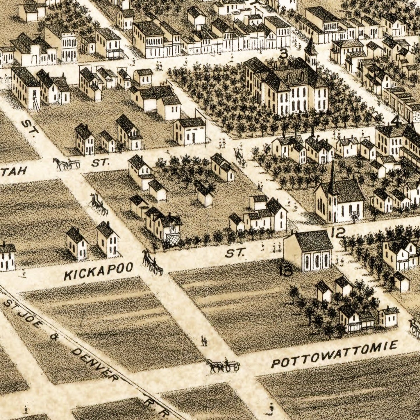 Vintage Map of Hiawatha, Kansas 1879
