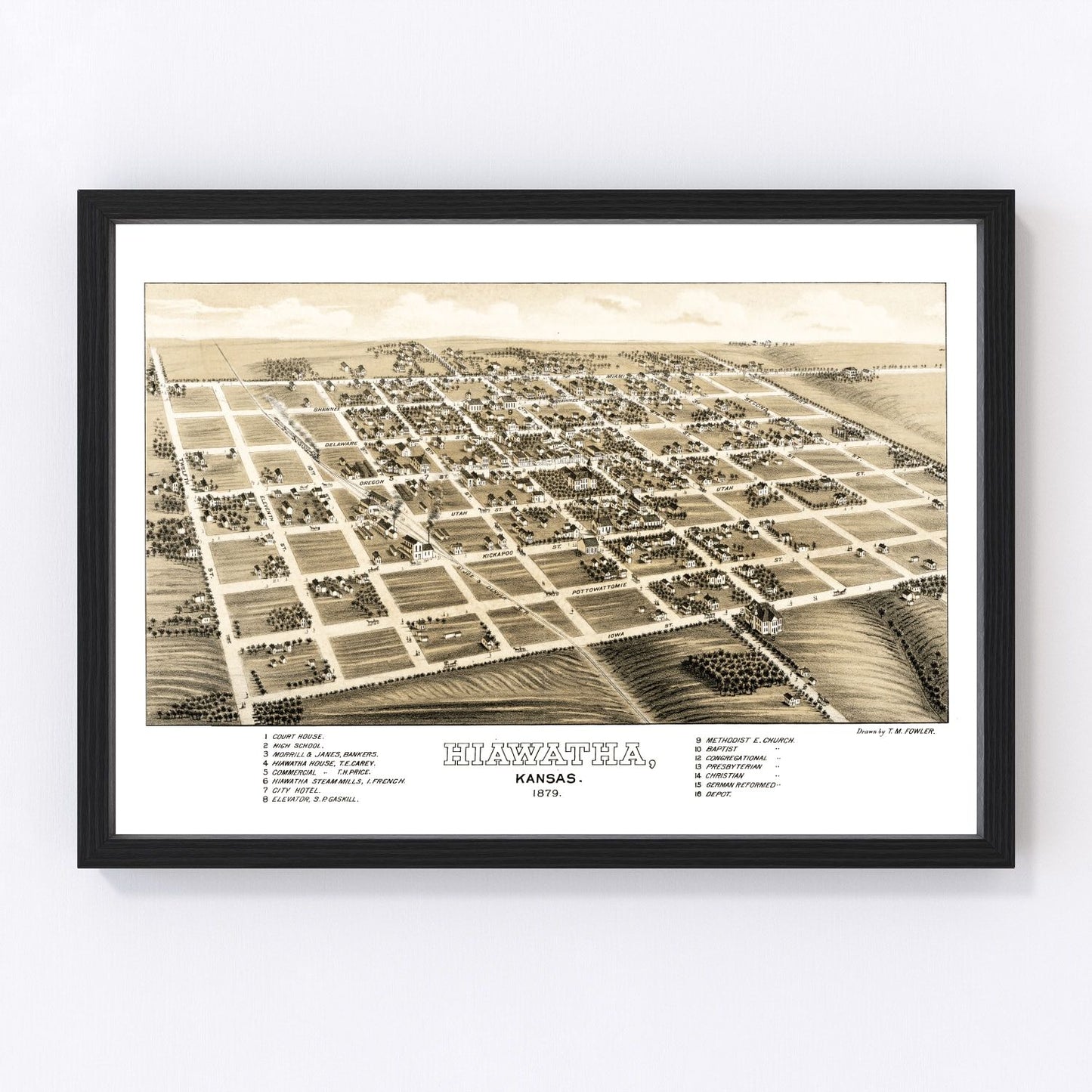 Vintage Map of Hiawatha, Kansas 1879