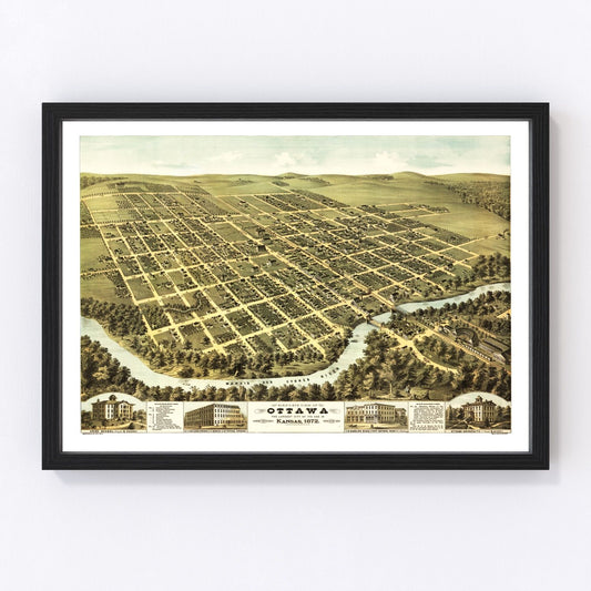 Vintage Map of Ottawa, Kansas 1872