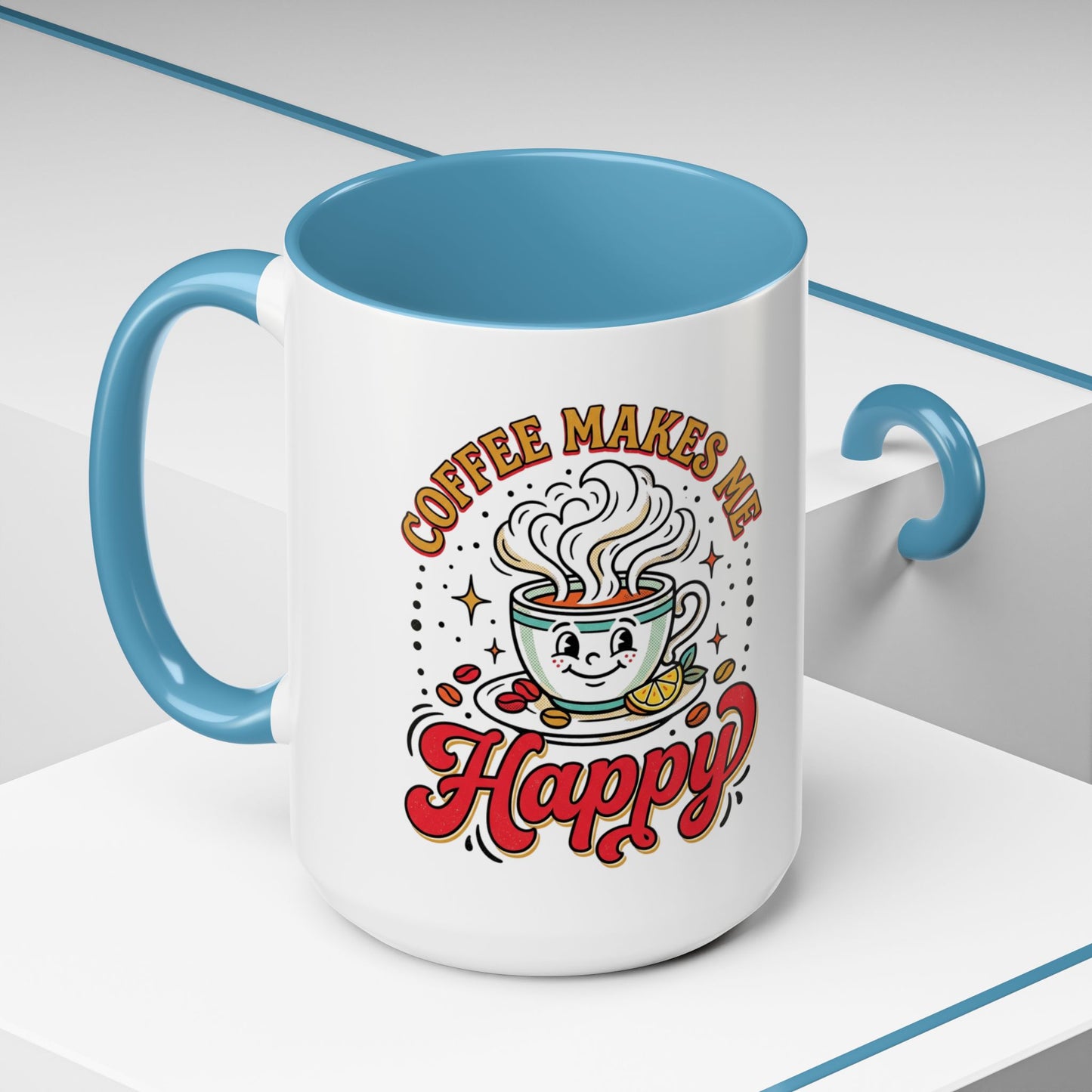 Coffee Mug — "Coffee Makes Me Happy" Cute Retro Accent Mug (11/15oz)