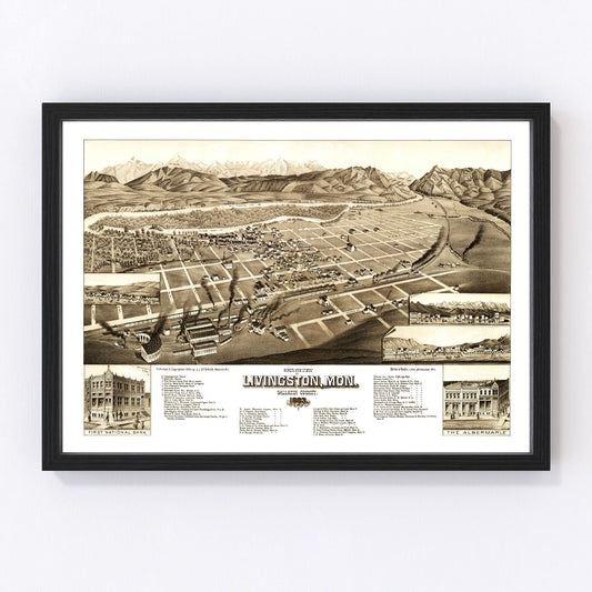 Vintage Map of Livingston, Montana 1883