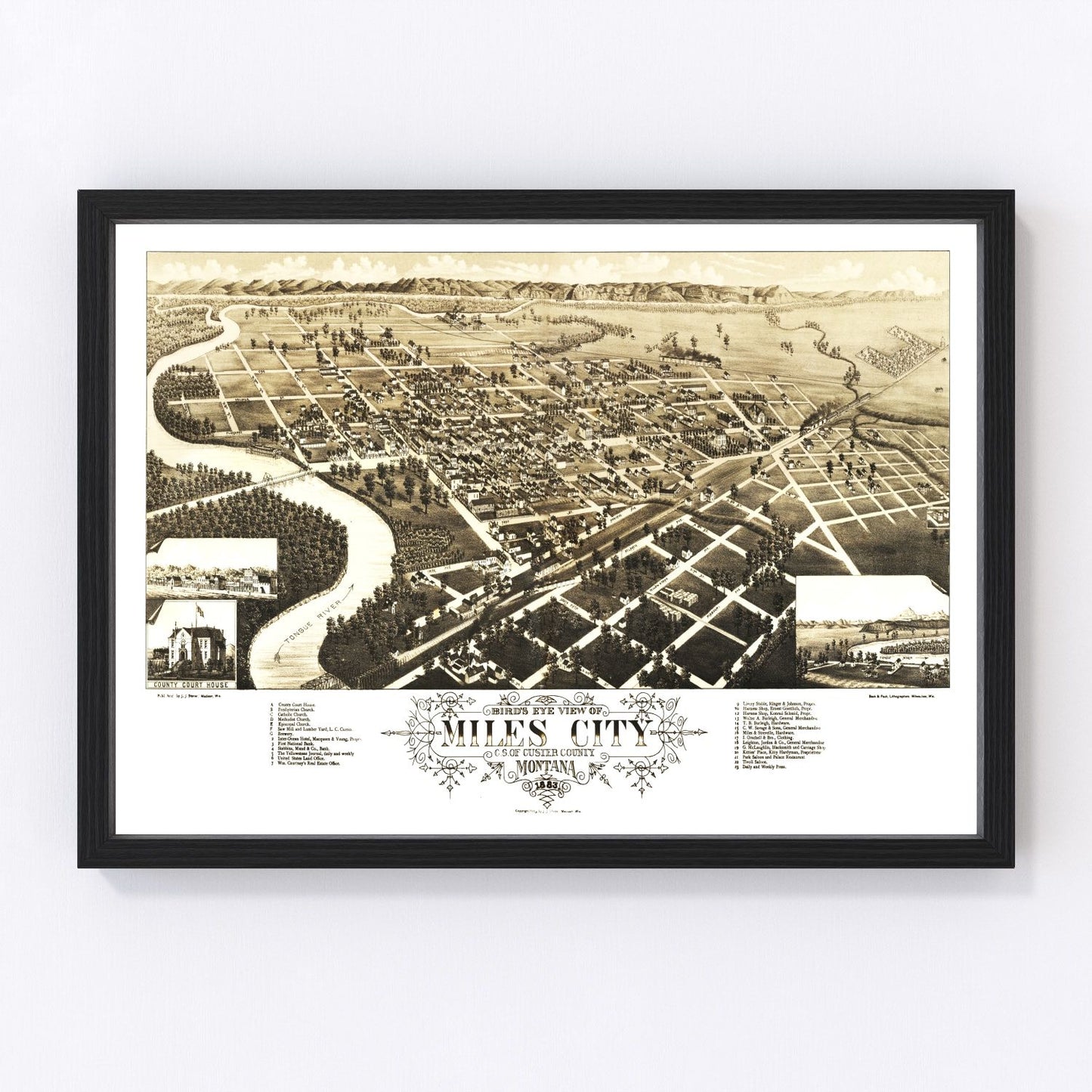 Vintage Map of Miles City, Montana 1883