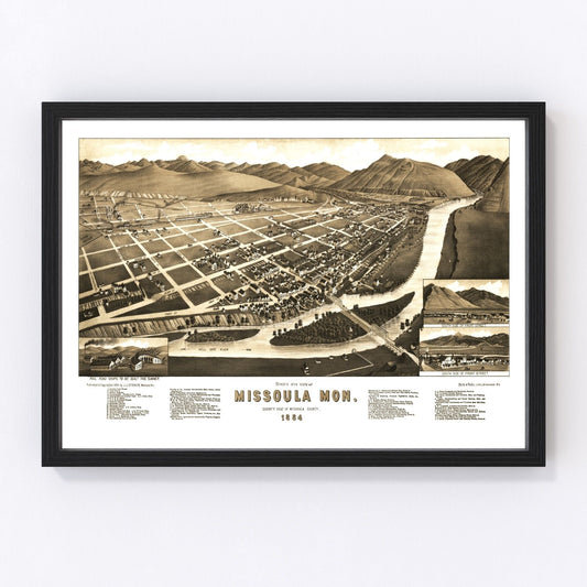 Vintage Map of Missoula, Montana 1884