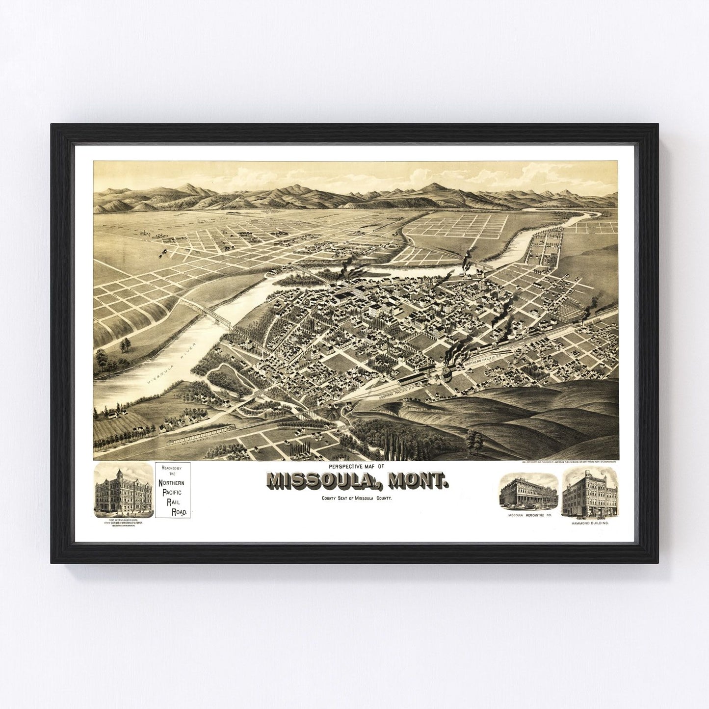 Vintage Map of Missoula, Montana 1891