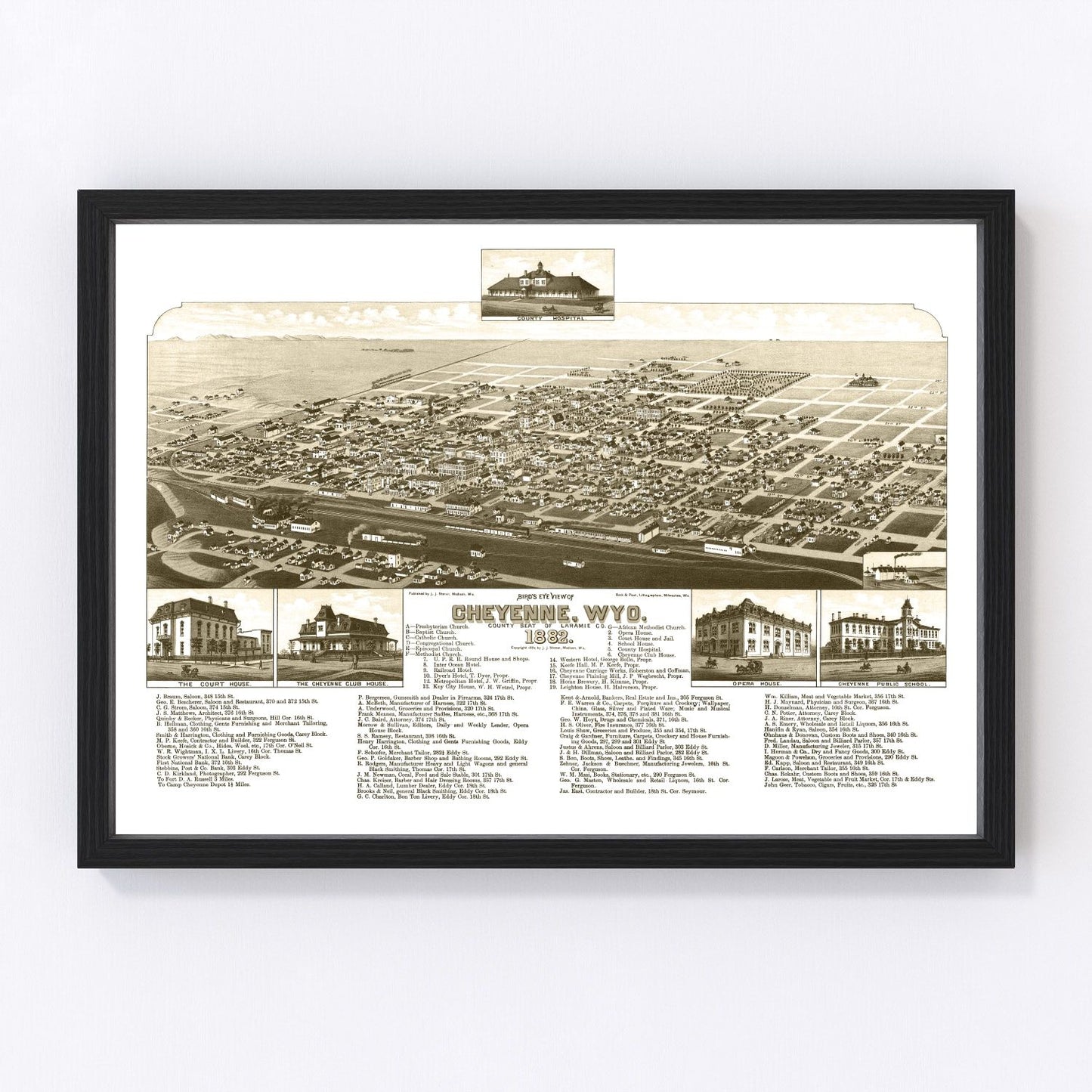 Vintage Map of Cheyenne, Wyoming 1882