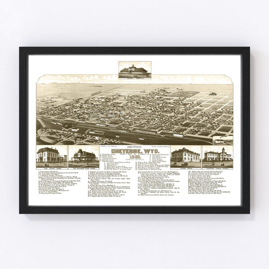 Vintage Map of Cheyenne, Wyoming 1882