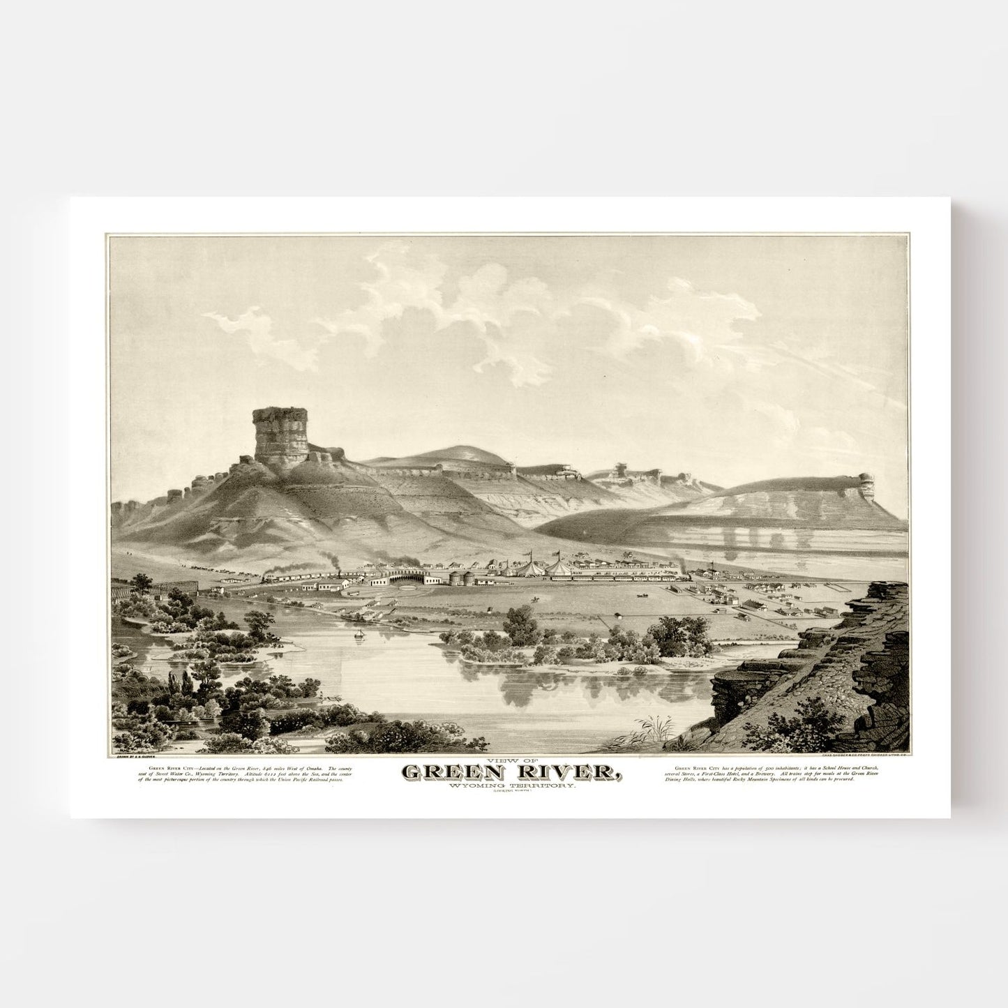 Vintage Map of Green River, Wyoming 1875