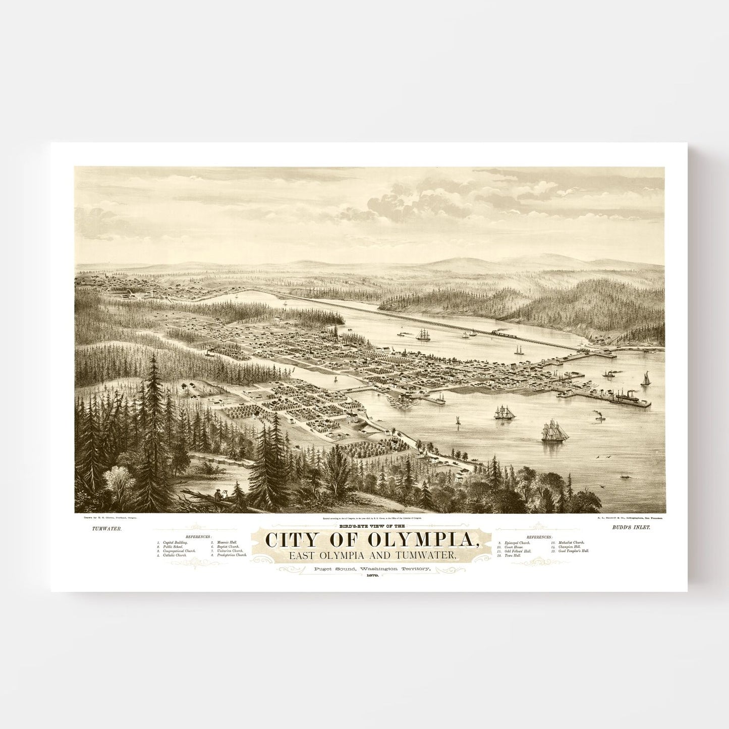 Vintage Map of Olympia, Washington 1878