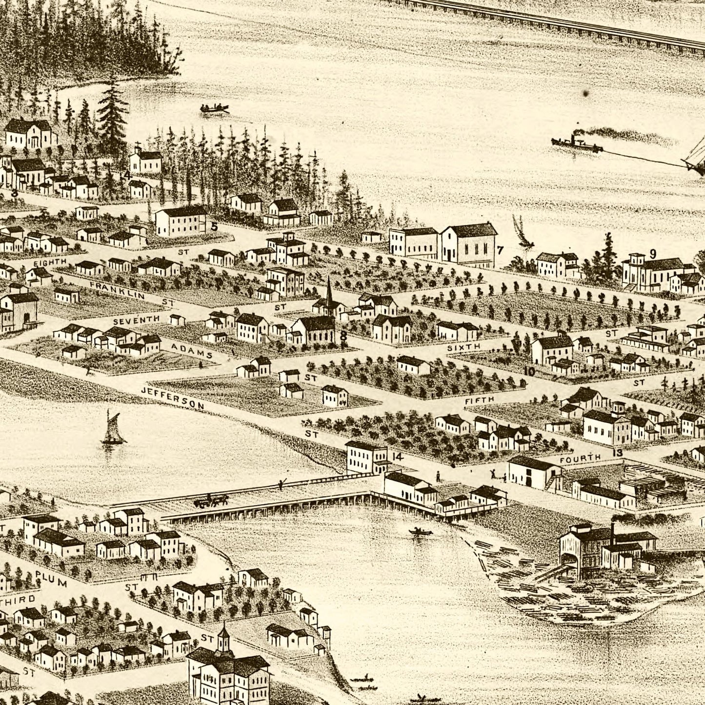 Vintage Map of Olympia, Washington 1878