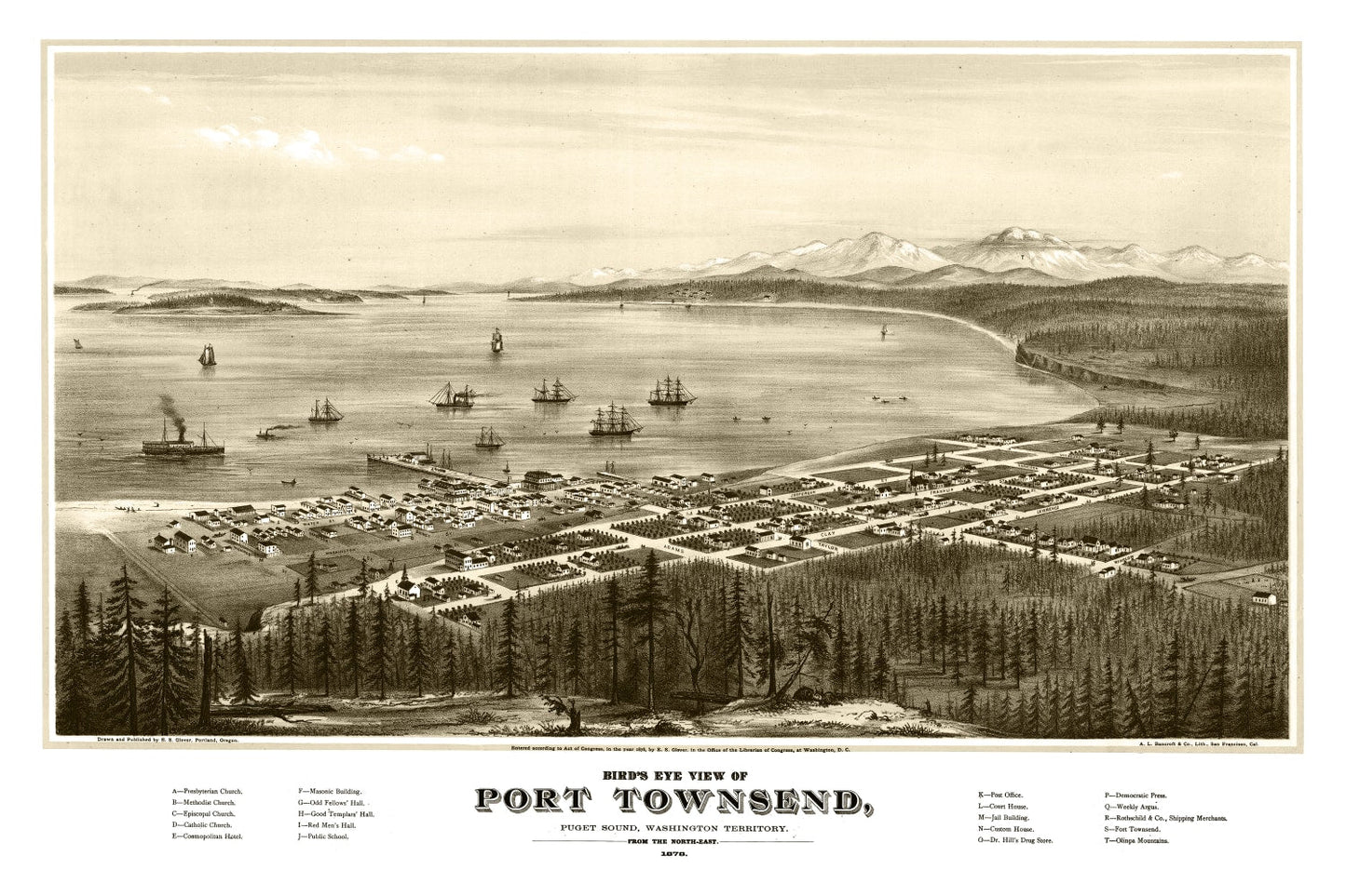 Vintage Map of Port Townsend, Washington 1878