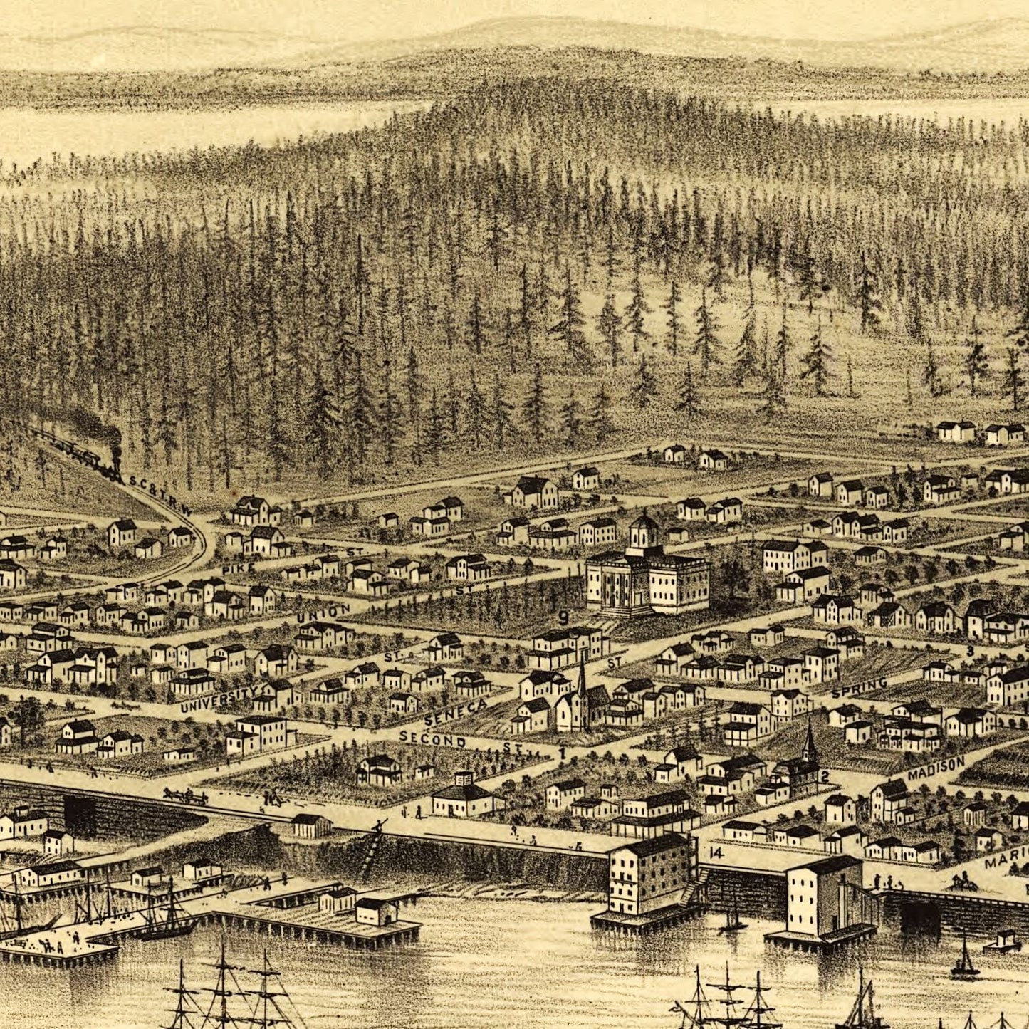 Vintage Map of Seattle, Washington 1878
