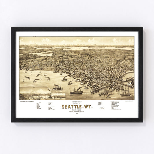 Vintage Map of Seattle, Washington 1884