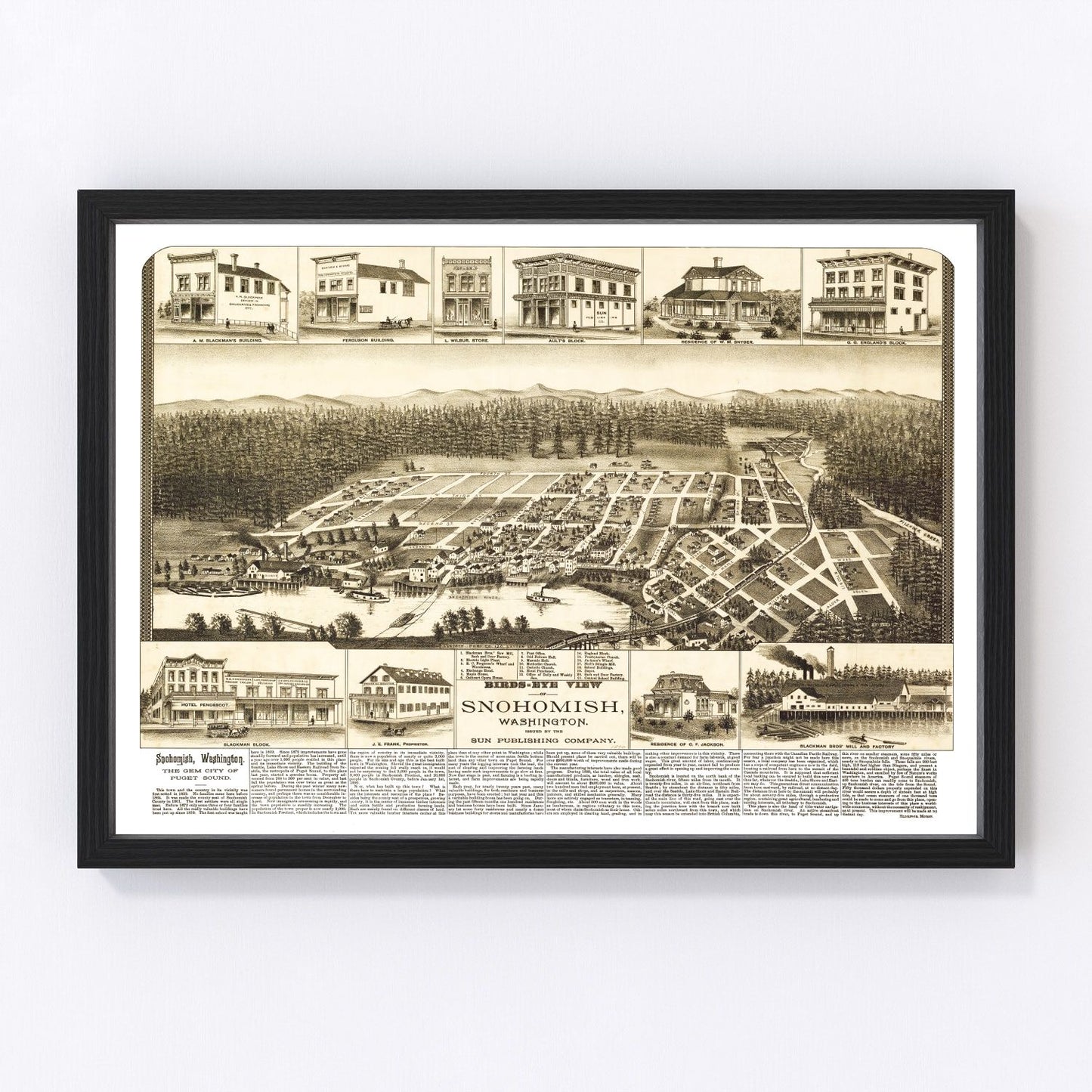 Vintage Map of Snohomish, Washington 1890