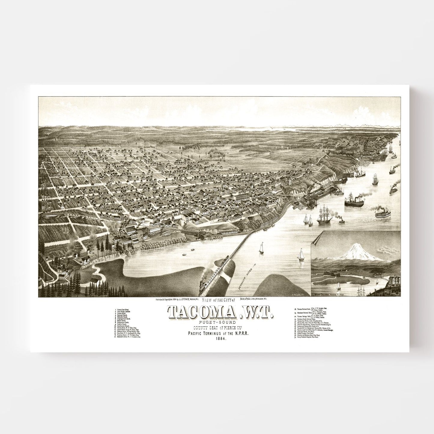 Vintage Map of Tacoma, Washington 1884