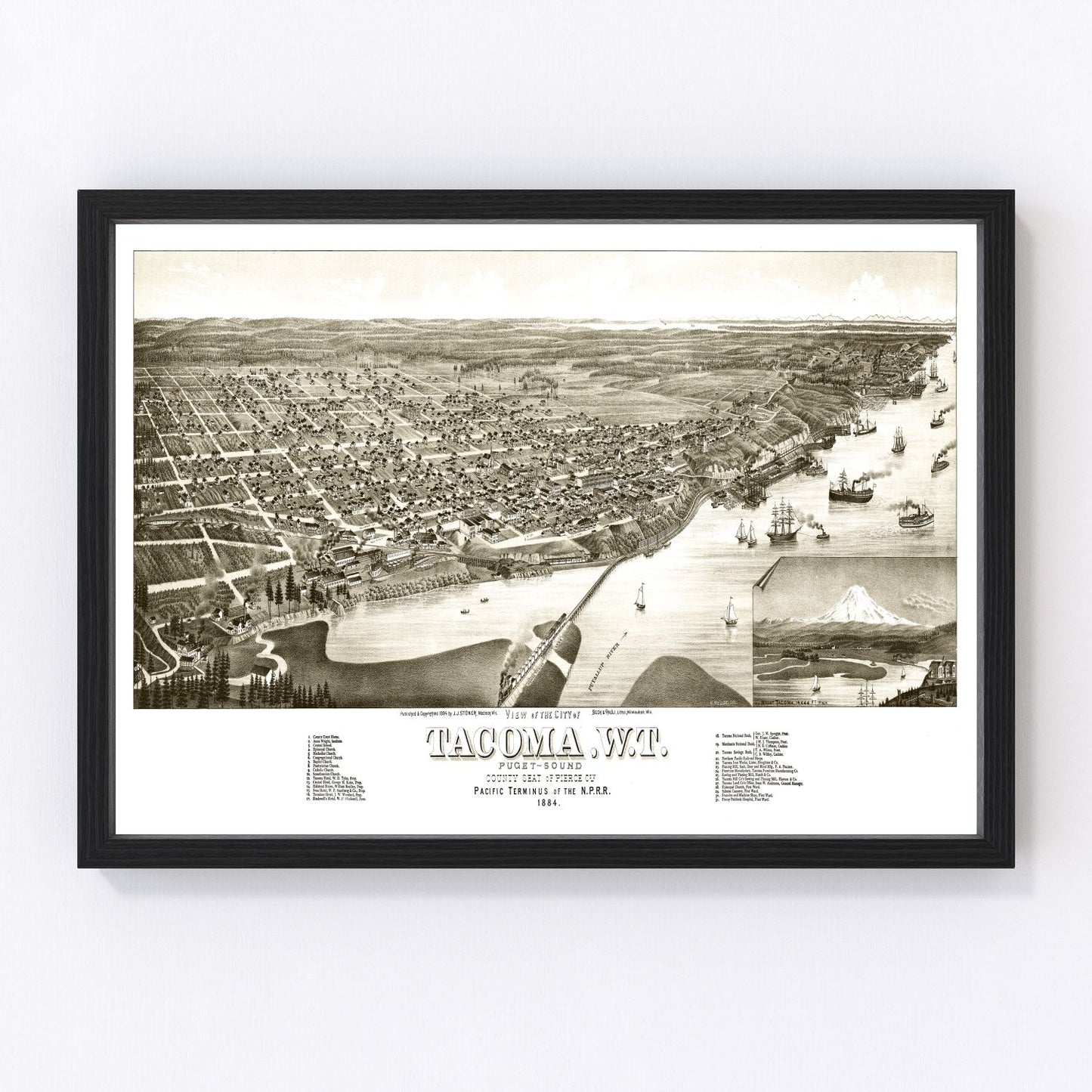 Vintage Map of Tacoma, Washington 1884