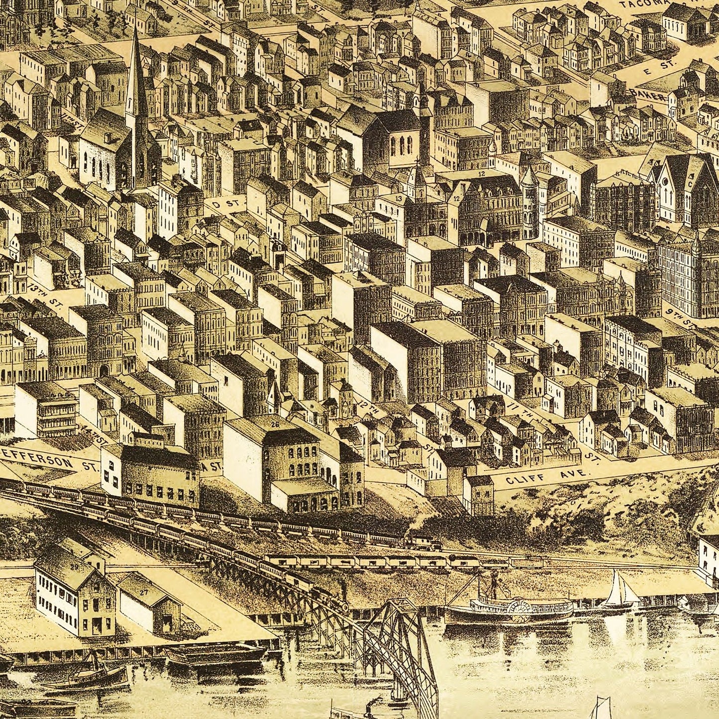 Vintage Map of Tacoma, Washington 1890