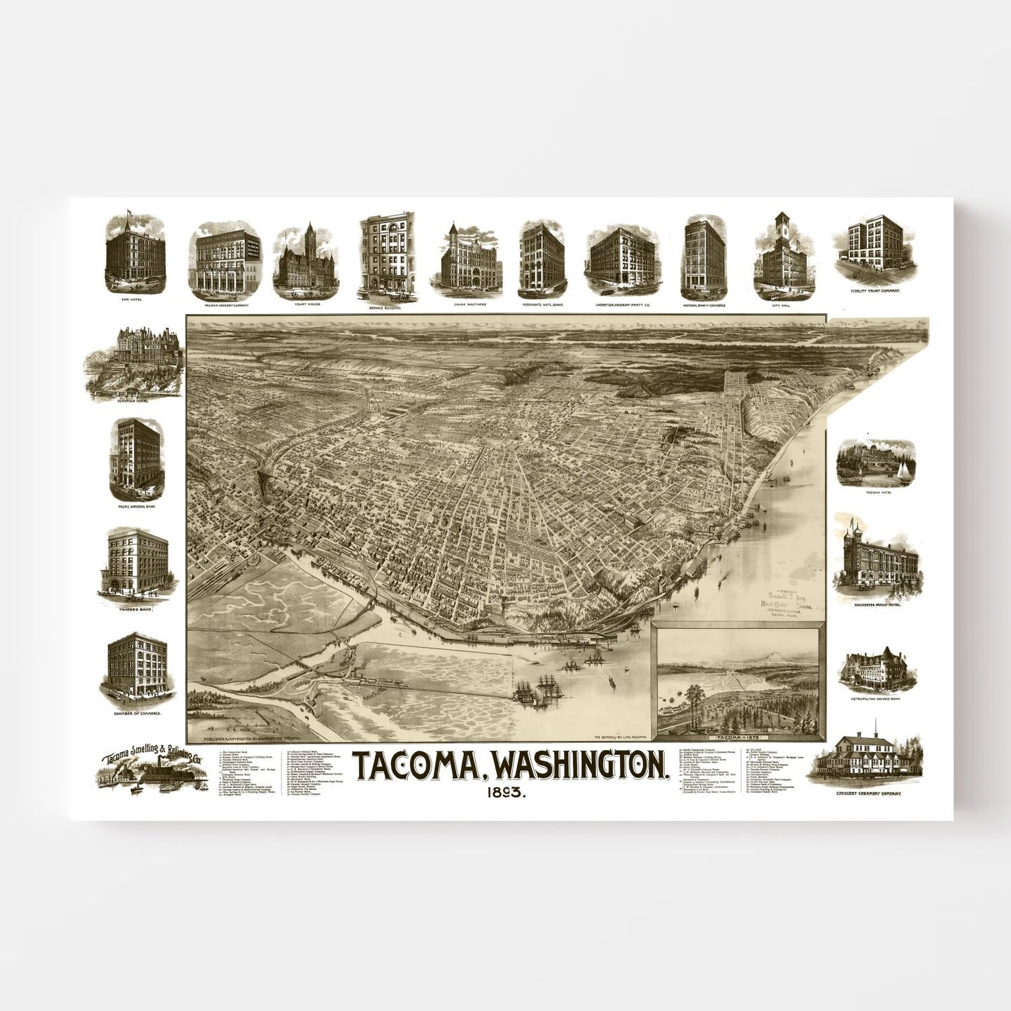 Vintage Map of Tacoma, Washington 1893