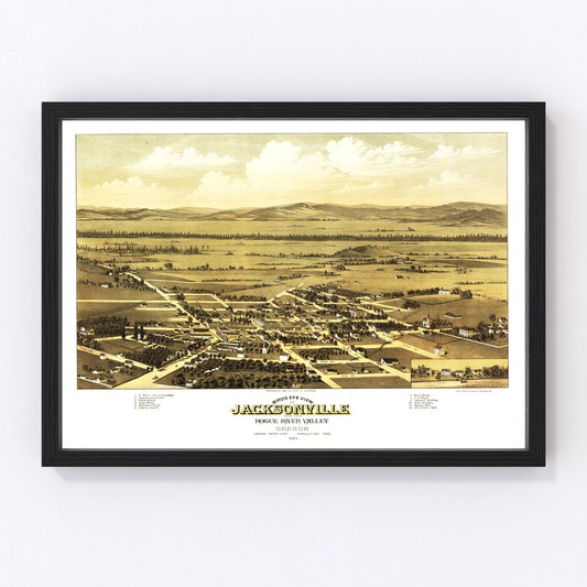 Vintage Map of Jacksonville, Oregon 1883