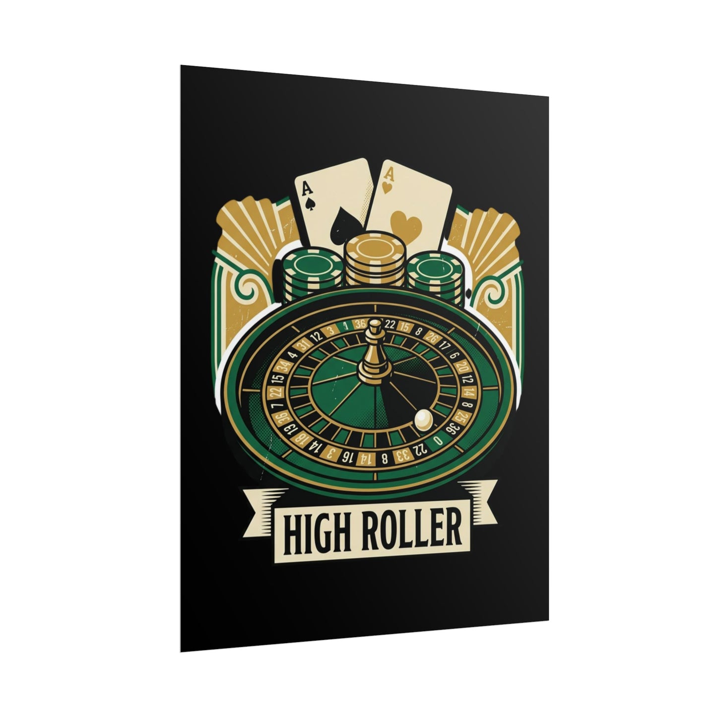 High Roller Casino Poster — Roulette & Cards Wall Art