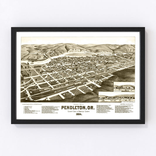 Vintage Map of Pendleton, Oregon 1884