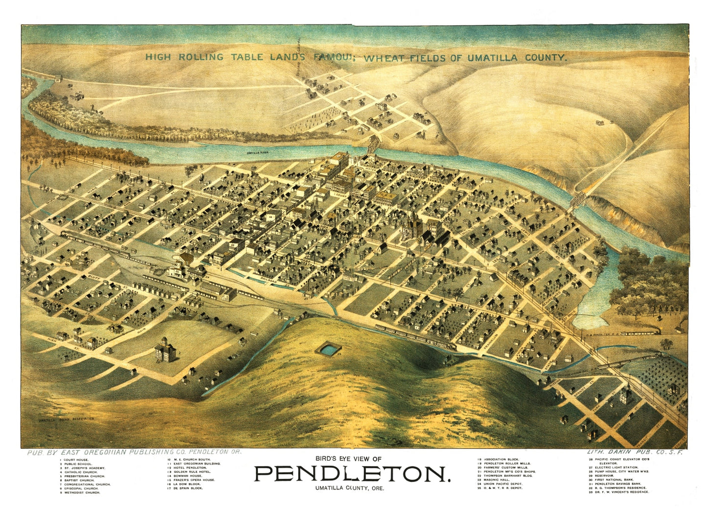 Vintage Map of Pendleton, Oregon 1890