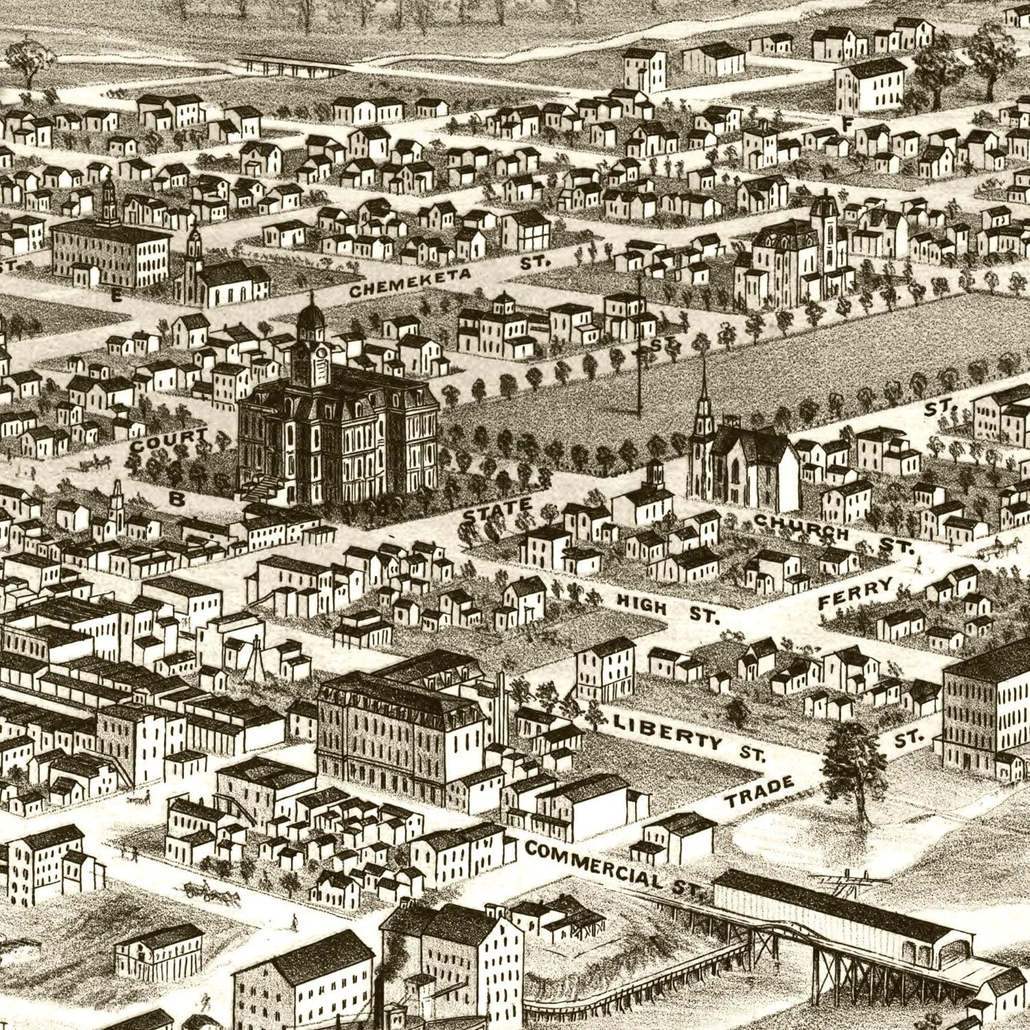 Vintage Map of Salem, Oregon 1876