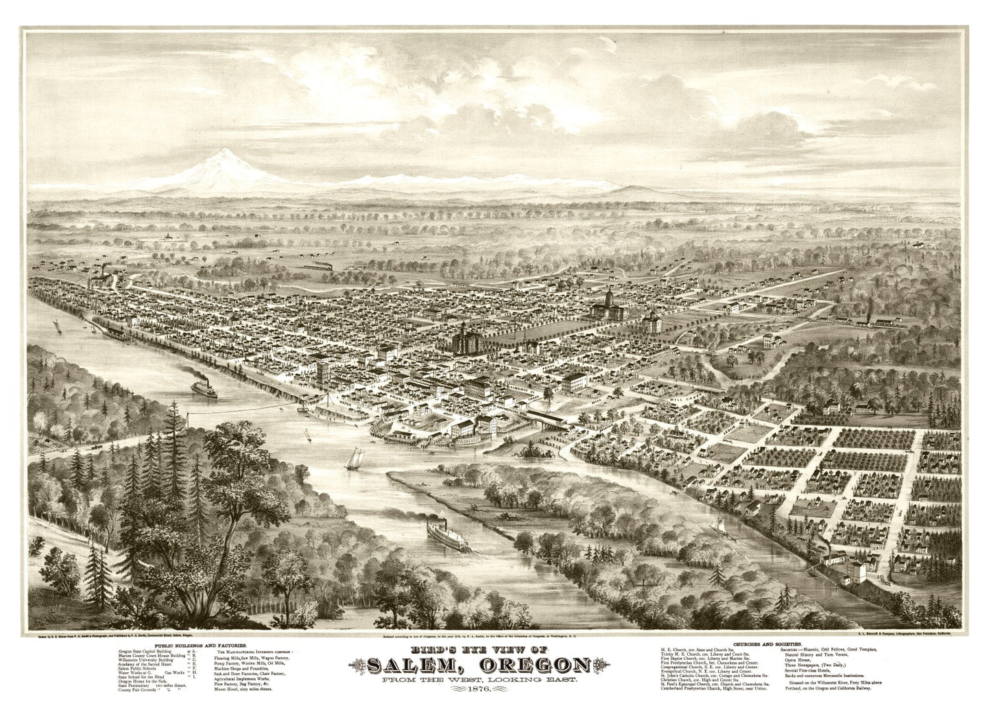Vintage Map of Salem, Oregon 1876