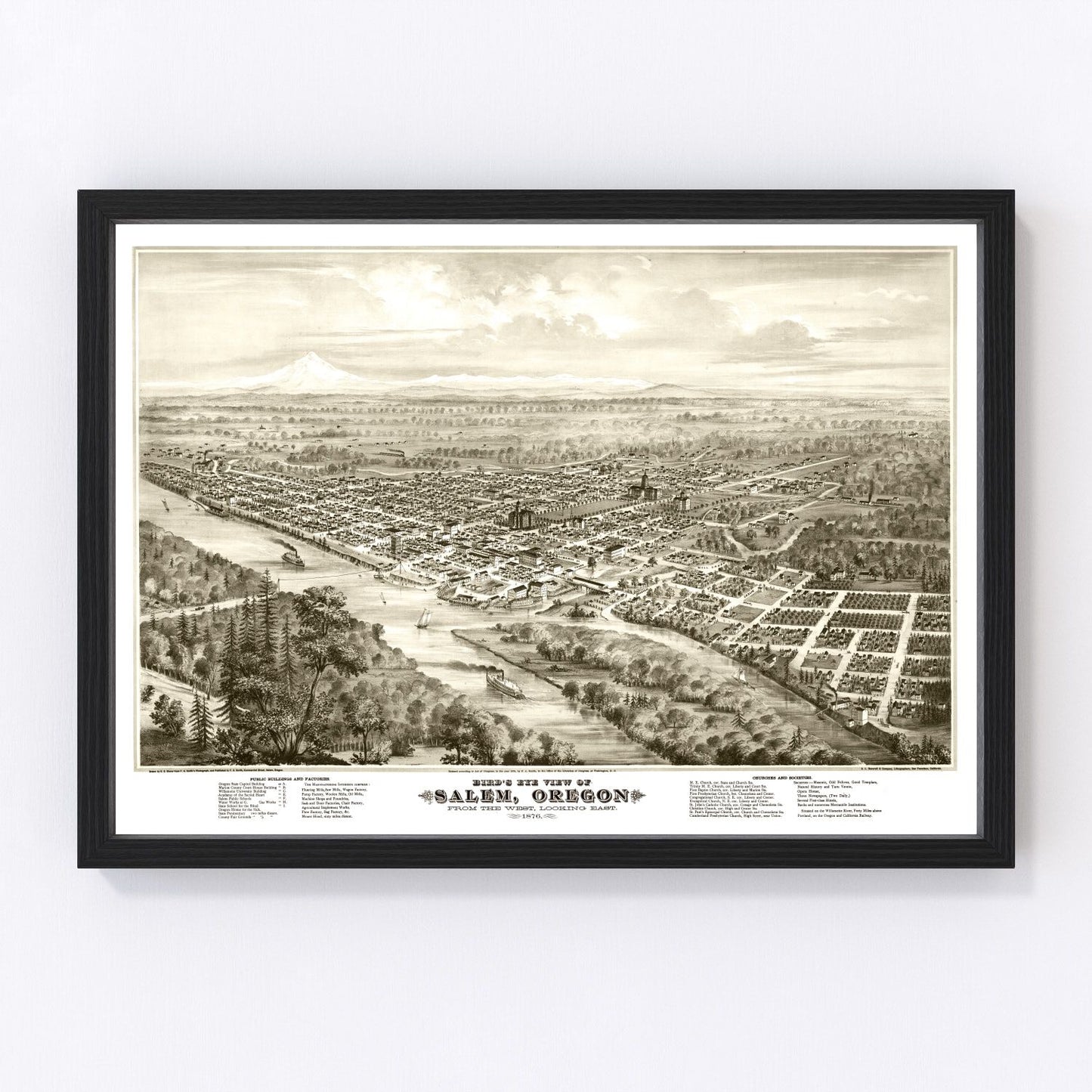 Vintage Map of Salem, Oregon 1876