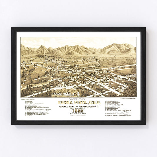 Vintage Map of Buena Vista, Colorado 1882