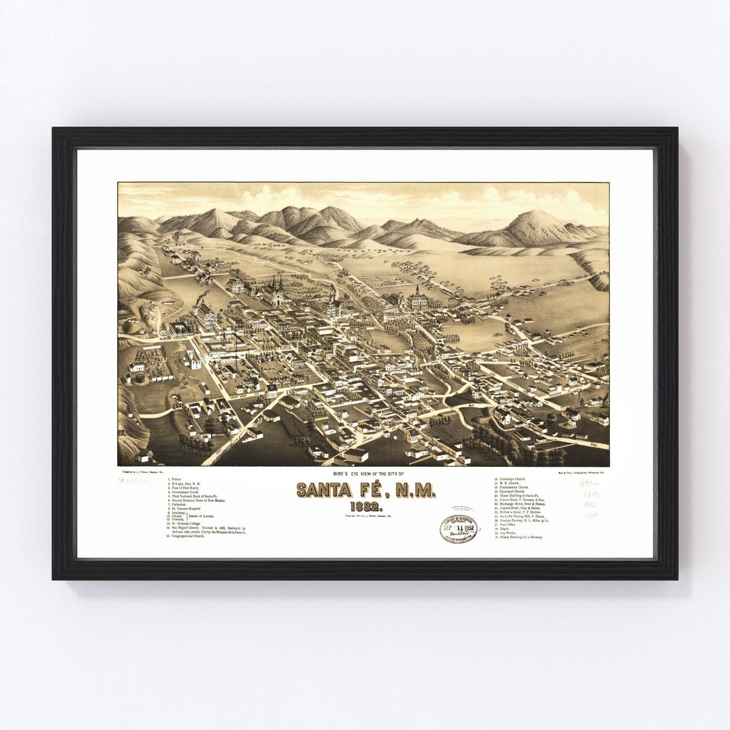 Vintage Map of Santa Fe, New Mexico 1882