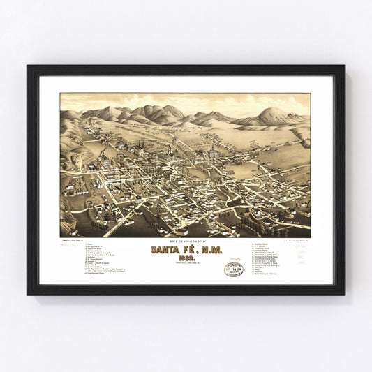 Vintage Map of Santa Fe, New Mexico 1882