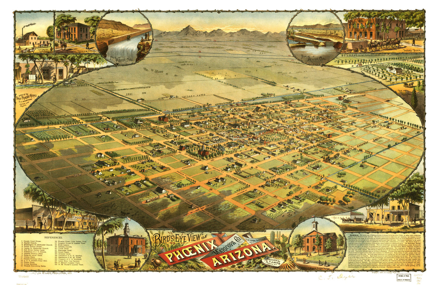 Vintage Map of Phoenix, Arizona 1885