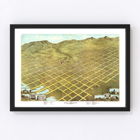 Vintage Map of Salt Lake City, Utah 1870
