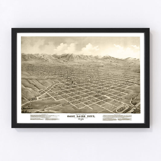 Vintage Map of Salt Lake City, Utah 1875