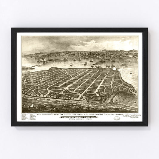 Vintage Map of San Diego, California 1880