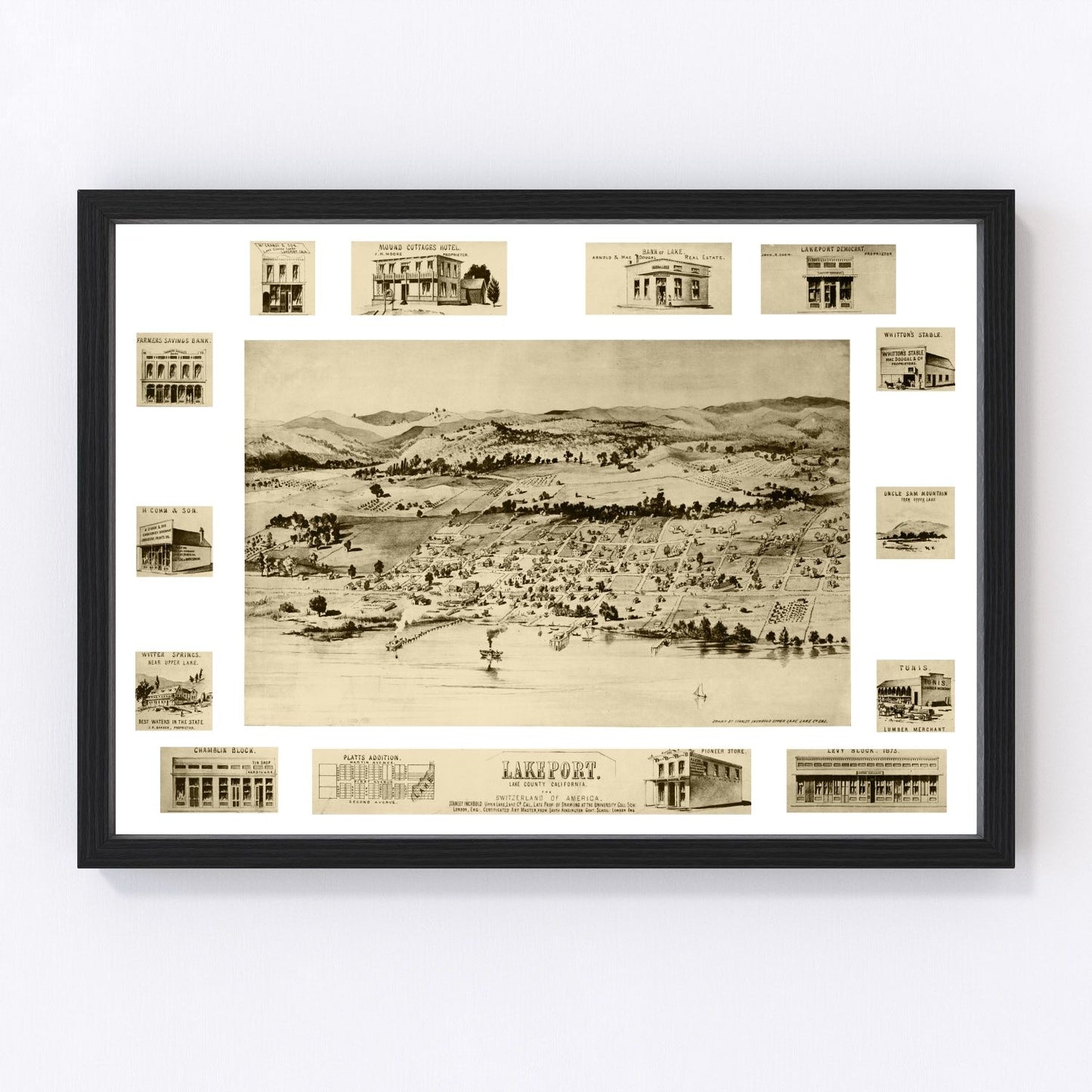 Vintage Map of Lakeport, California 1888