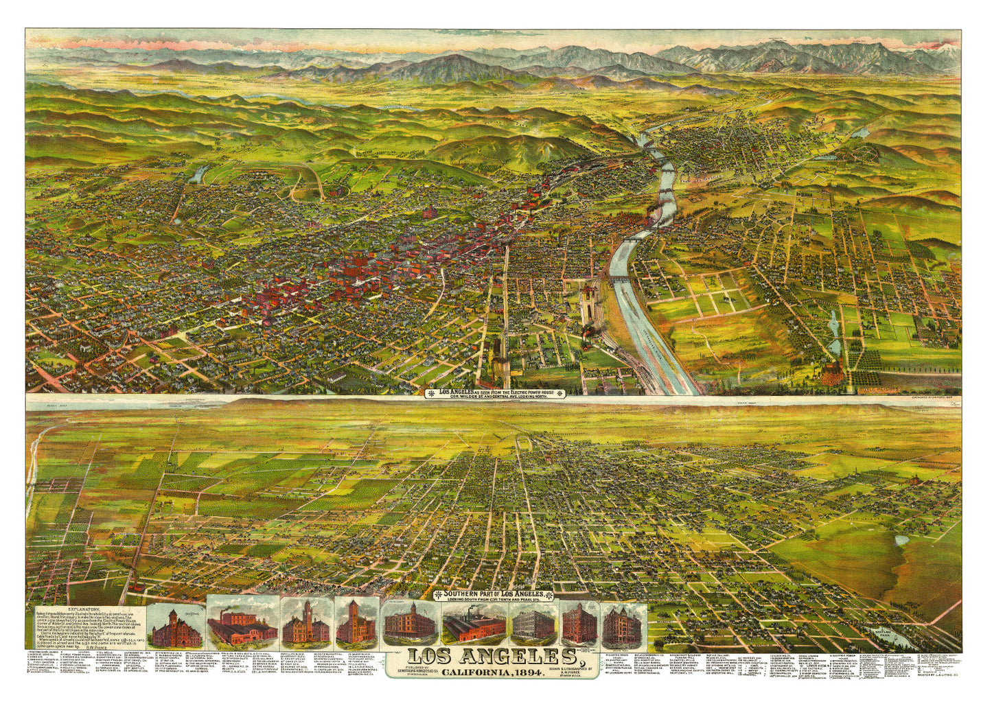 Vintage Map of Los Angeles, California 1894
