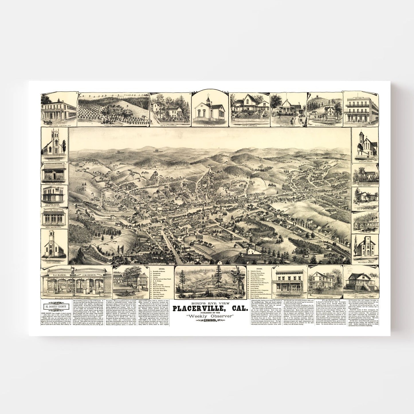 Vintage Map of Placerville, California 1888