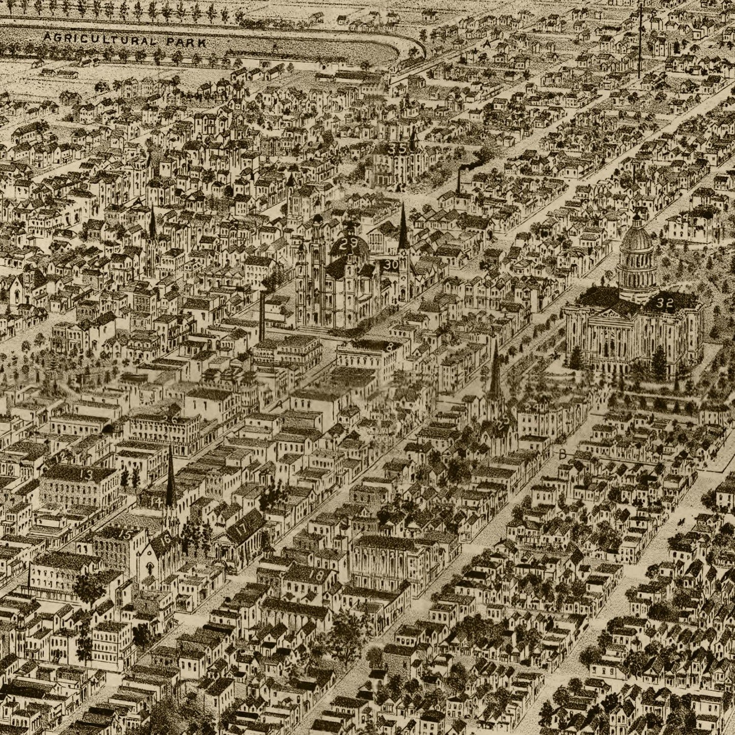 Vintage Map of Sacramento, California 1890
