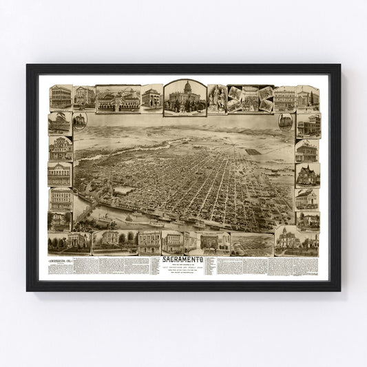 Vintage Map of Sacramento, California 1890