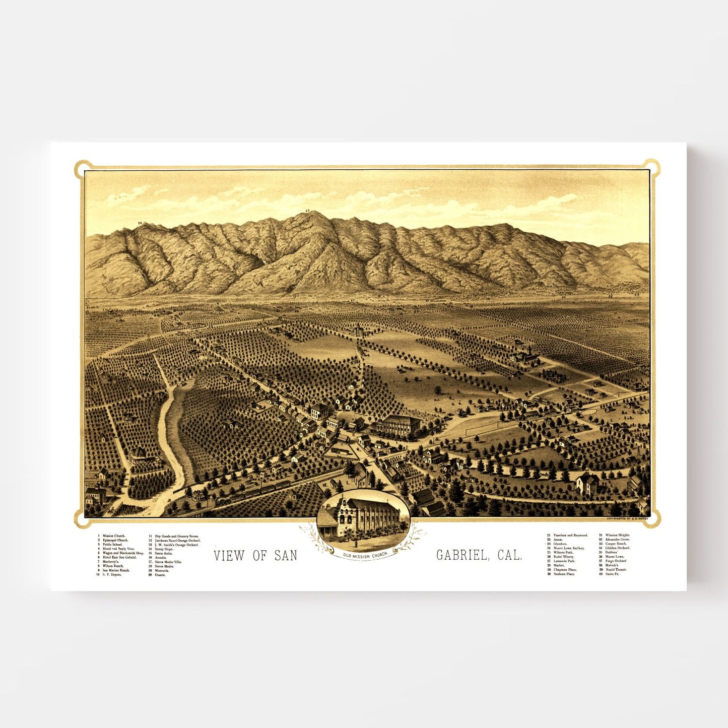 Vintage Map of San Gabriel, California 1893