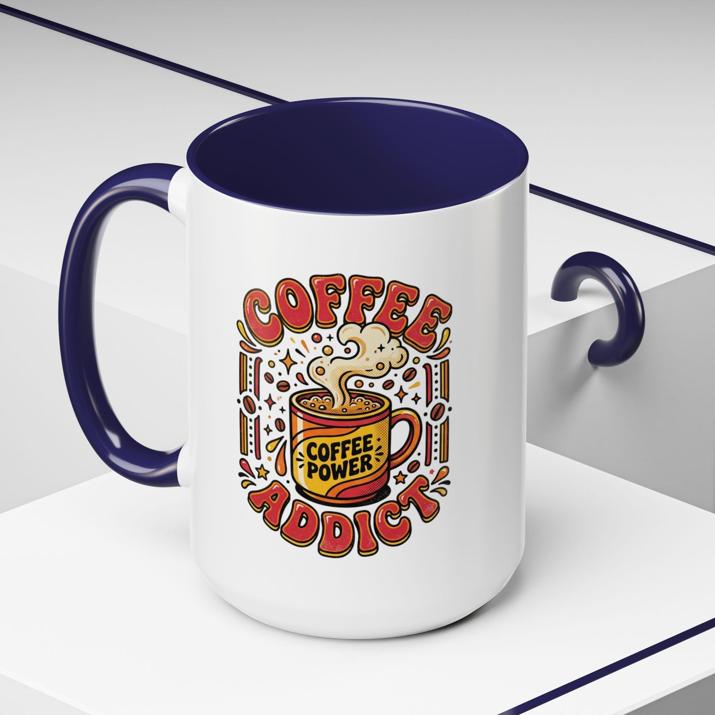Coffee Addict Accent Mug — "Coffee Power" Retro Coffee Lover Gift (11oz/15oz)