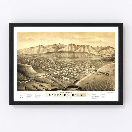 Vintage Map of Santa Barbara, California 1877