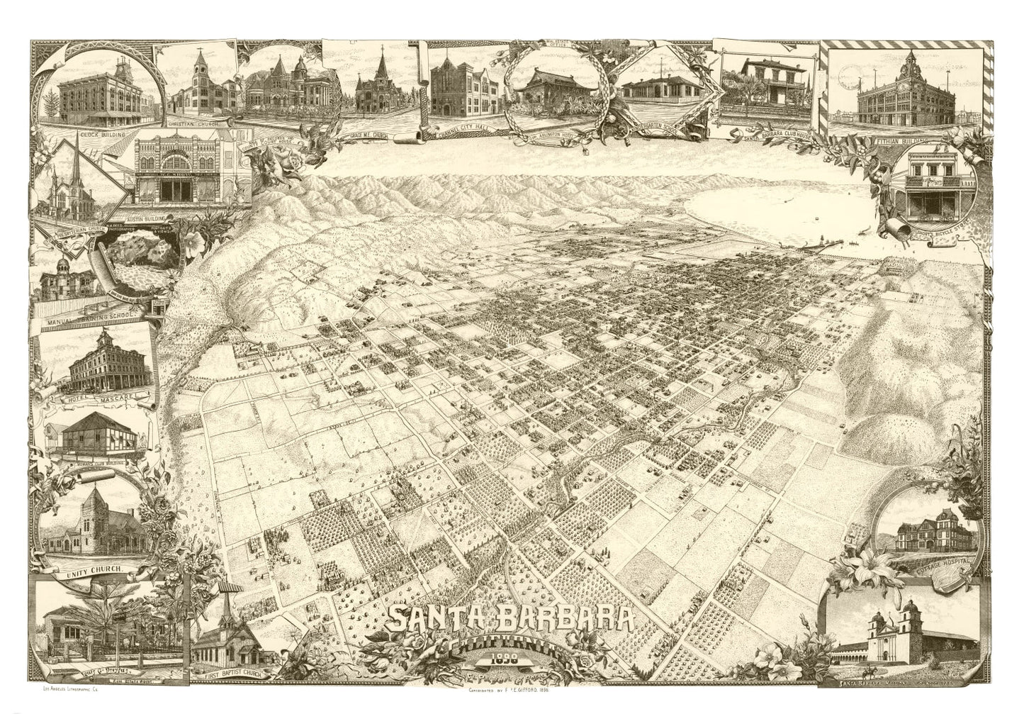 Vintage Map of Santa Barbara, California 1898
