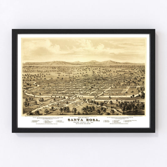 Vintage Map of Santa Rosa, California 1876