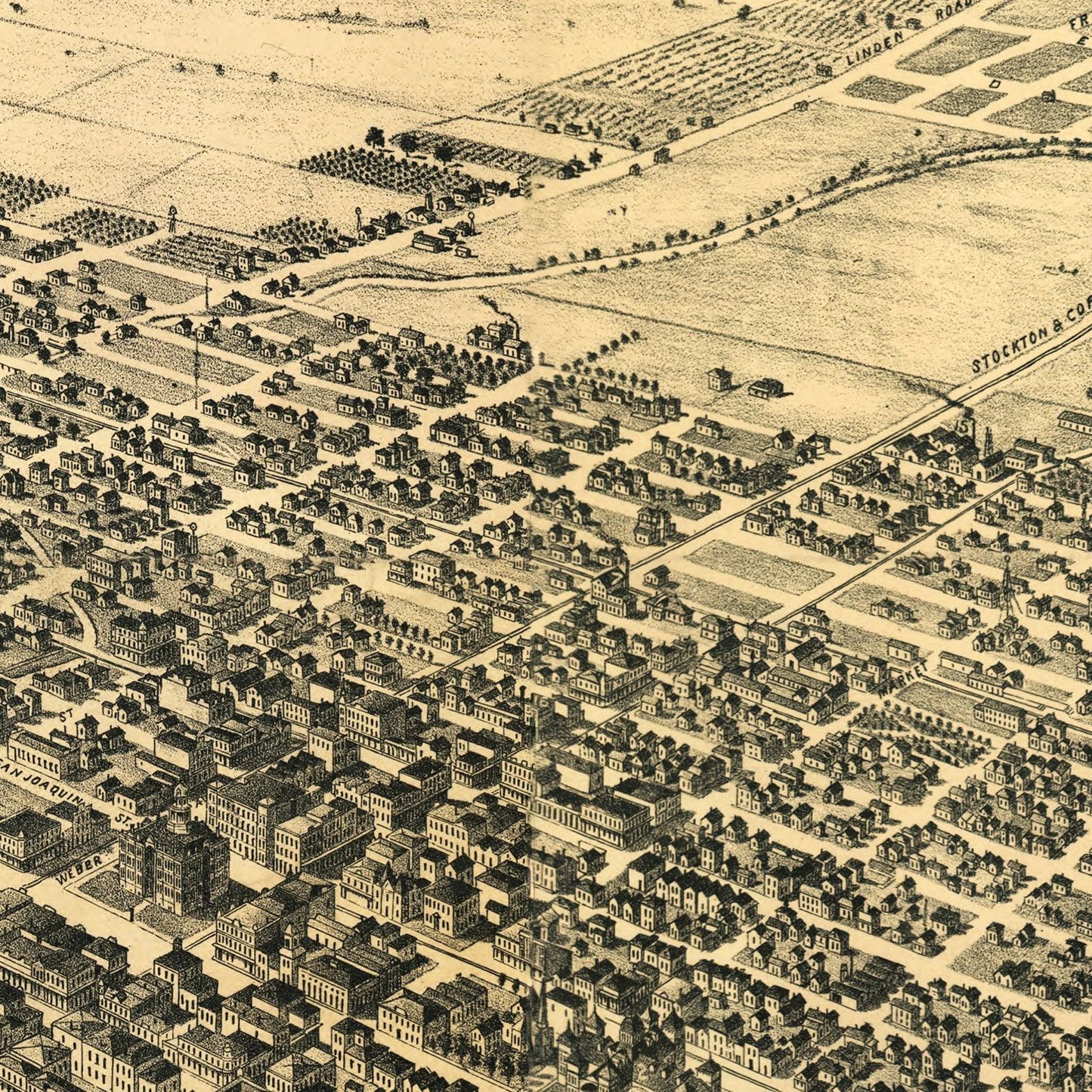 Vintage Map of Stockton, California 1895