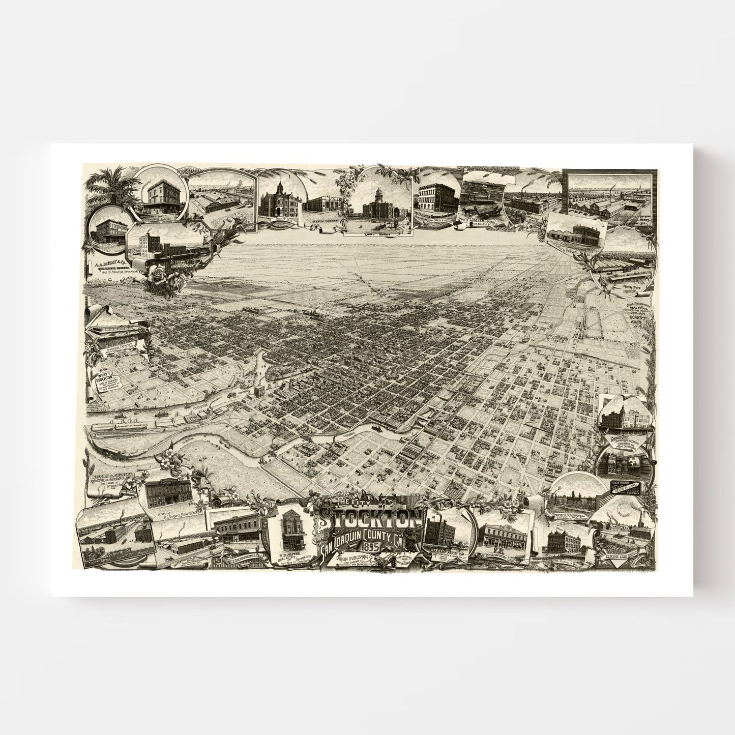 Vintage Map of Stockton, California 1890
