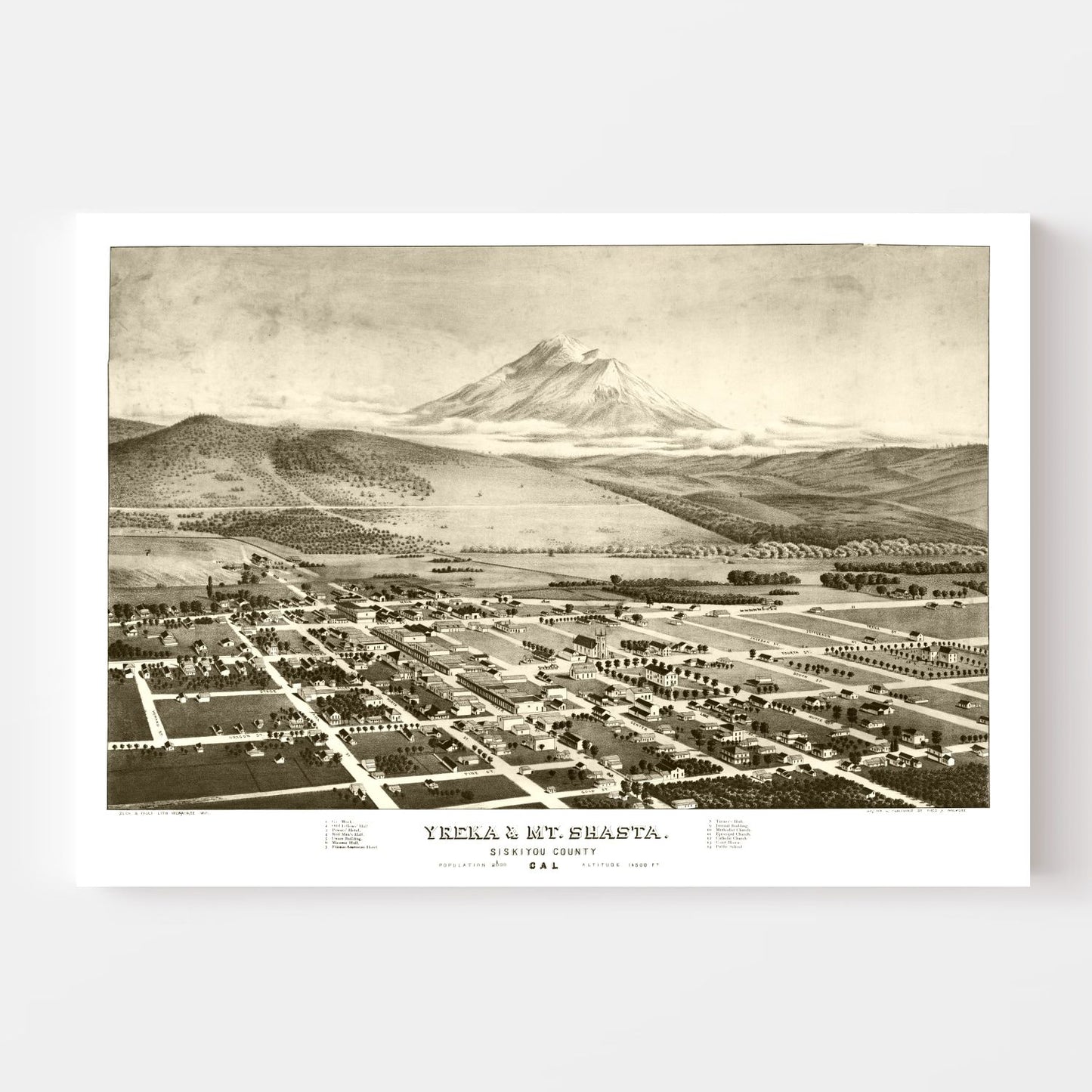 Vintage Map of Yreka & Mt. Shasta, California 1884
