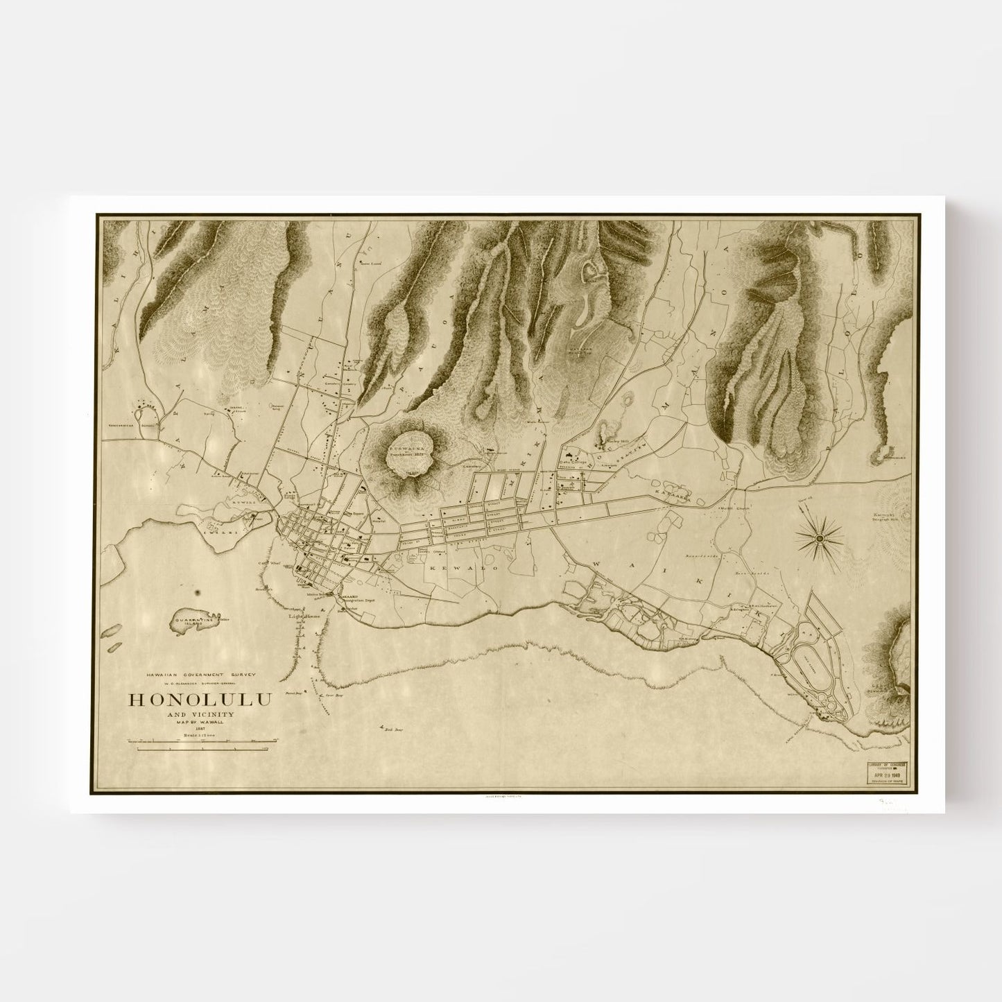 Vintage Map of Honolulu, Hawaii 1887